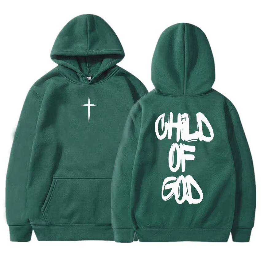 Child of God Jesus Faith Christian Hoodies Winter Warm Fleece Male Hooded Sweatshirt Letter Graphic Printing Pullover Streetwear