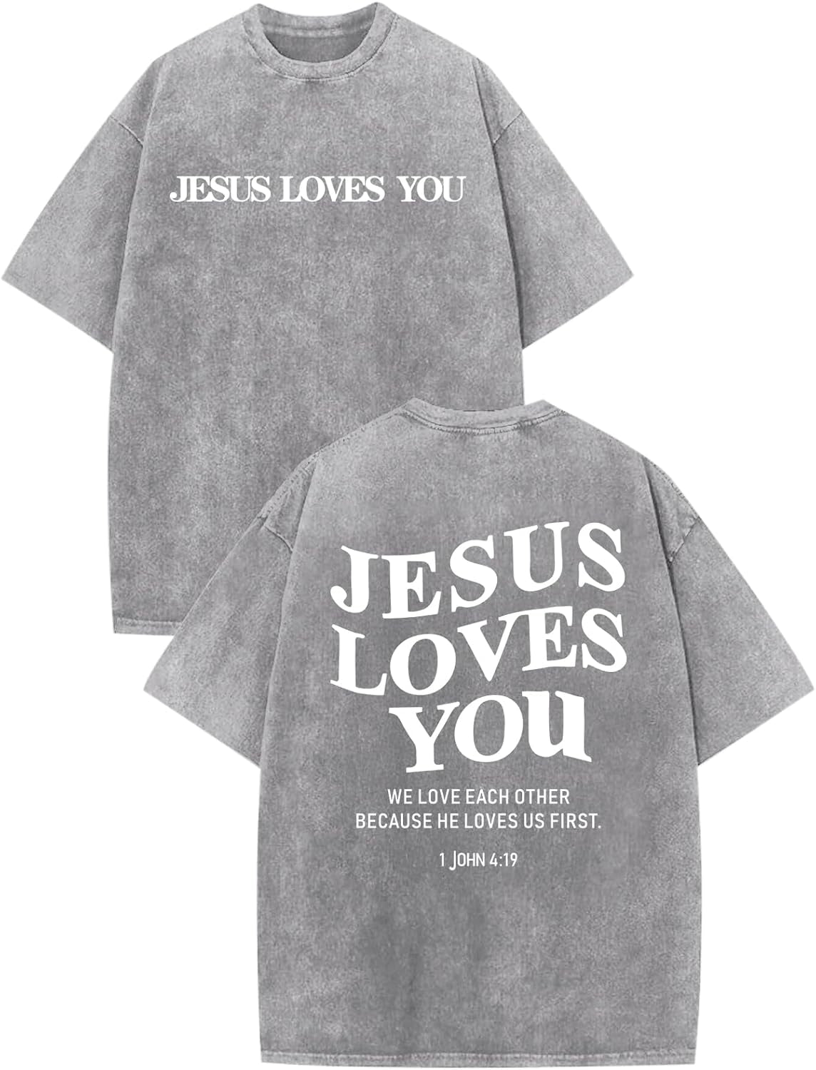 Christian Jesus Loves You Shirts for Men Religious Oversized Graphic Tees Jesus Faith Acid Wash T Shirt God Top