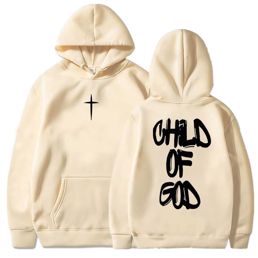 Child of God Jesus Faith Christian Hoodies Winter Warm Fleece Male Hooded Sweatshirt Letter Graphic Printing Pullover Streetwear