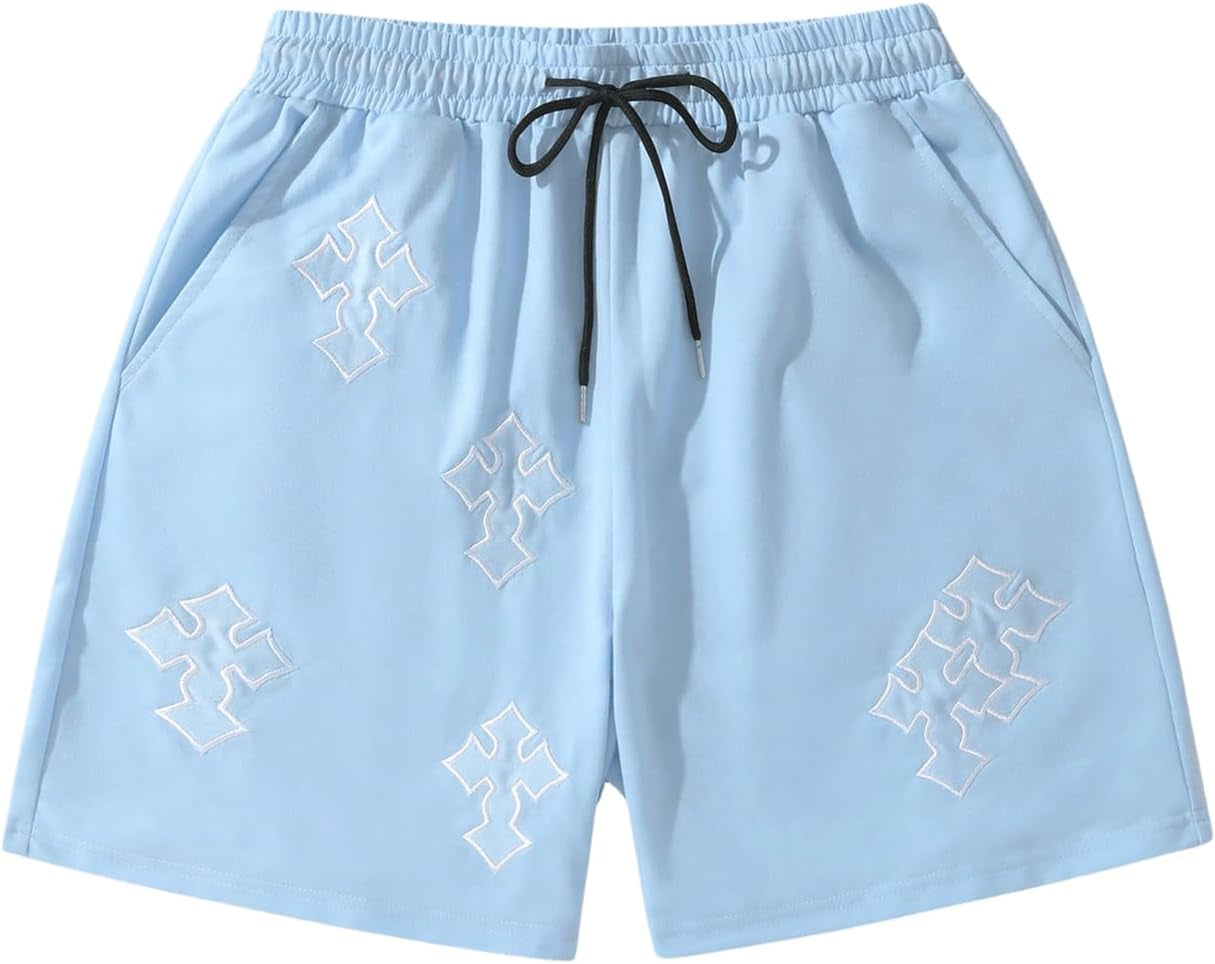 Men'S Cross Graphic Workout Running Shorts Goth Drawstring Waist Cool Track Shorts