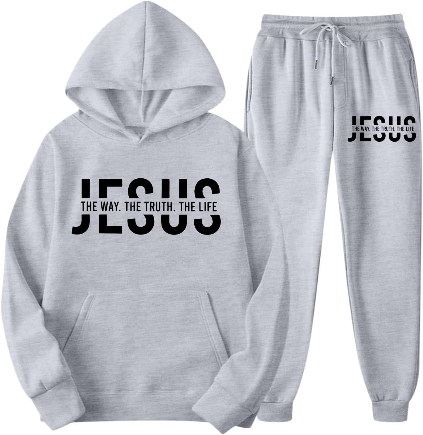 Women'S 2 Piece Christian Sweatsuit Outfits Gym Sports Long Sleeve Jesus Sweatsuits Sets Pant Warm Gym Activewear Set