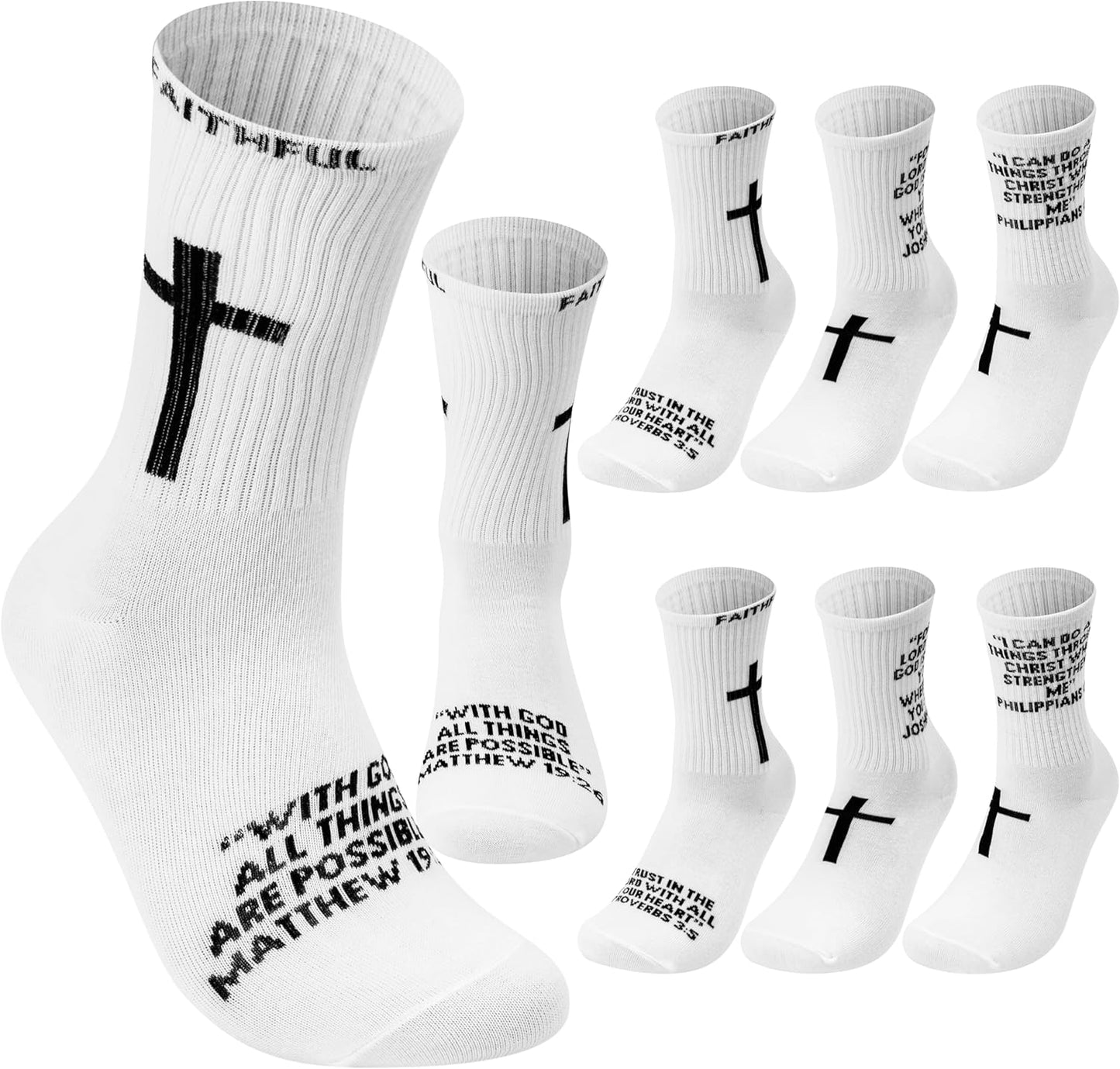 8 Pairs Religious Soccer Socks for Men Teen, anti Slip Cotton Football Socks with Bible Verse Birthday Sports Gifts for Youth Dad, Christian Cross Gifts Athletic Running Training Supplies