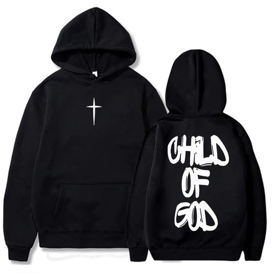 Child of God Jesus Faith Christian Hoodies Winter Warm Fleece Male Hooded Sweatshirt Letter Graphic Printing Pullover Streetwear