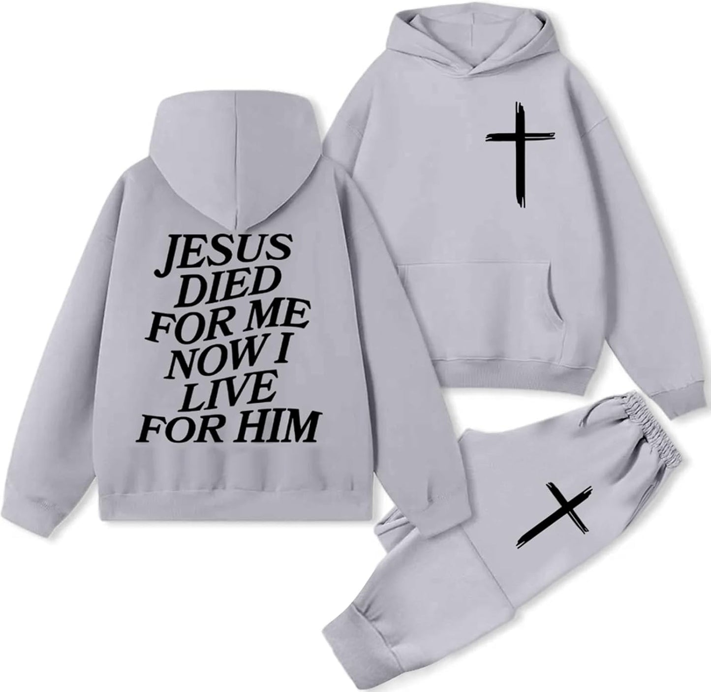 Women 2 Piece Sweatsuit Christian Oversized Jesus Hoodies and Sweatpants Set Athletic Long Sleeve Casual Faith Tracksuit