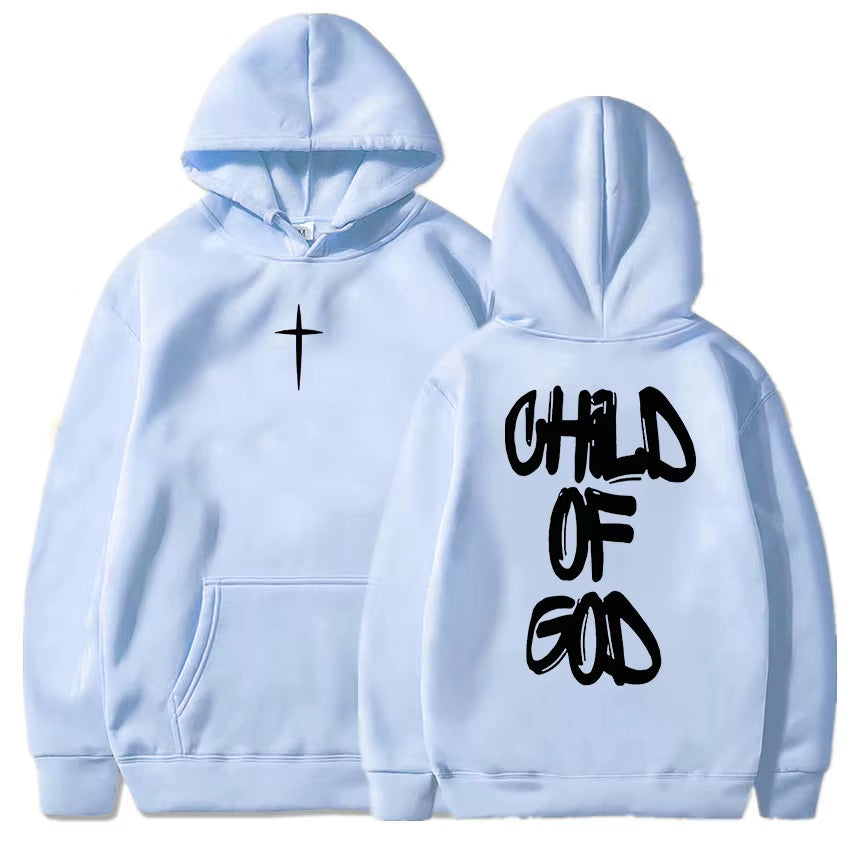 Child of God Jesus Faith Christian Hoodies Winter Warm Fleece Male Hooded Sweatshirt Letter Graphic Printing Pullover Streetwear