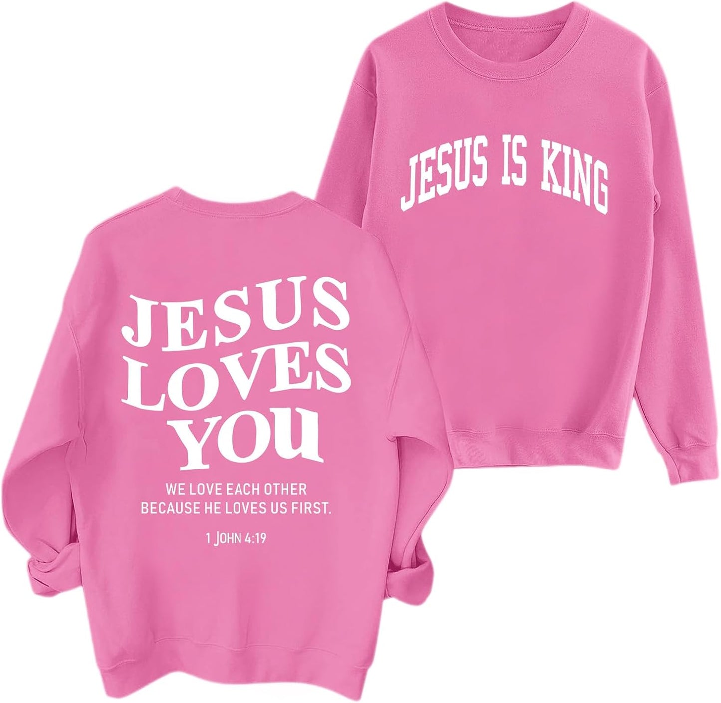 Fleece Christian Sweatshirts Women Jesus Loves You Jesus Is King Hoodie Religious Faith God Shirts Oversized Tops