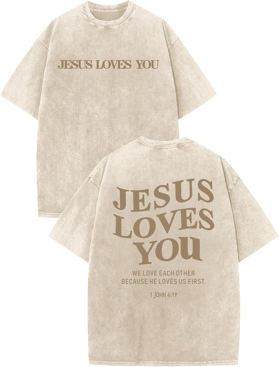 Christian Jesus Loves You Shirts for Men Religious Oversized Graphic Tees Jesus Faith Acid Wash T Shirt God Top