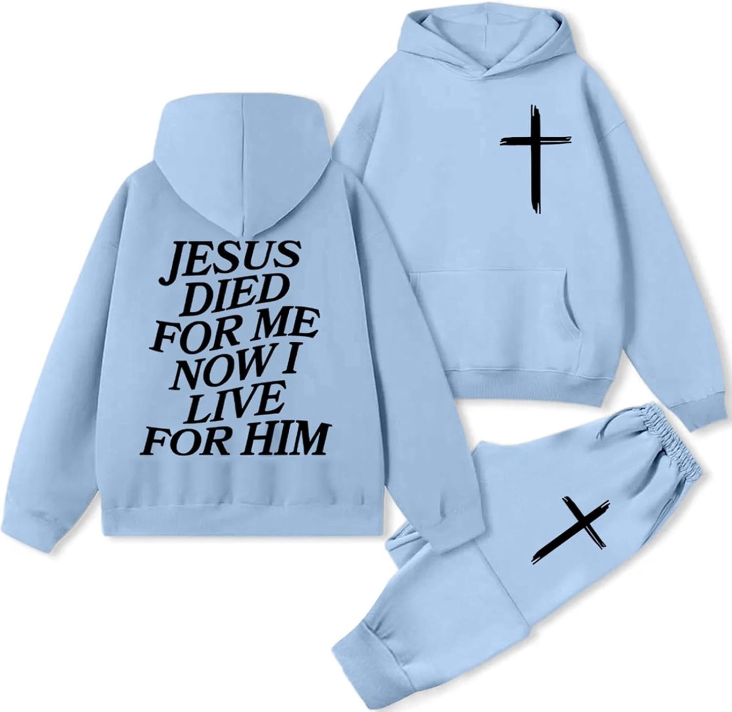 Women 2 Piece Sweatsuit Christian Oversized Jesus Hoodies and Sweatpants Set Athletic Long Sleeve Casual Faith Tracksuit