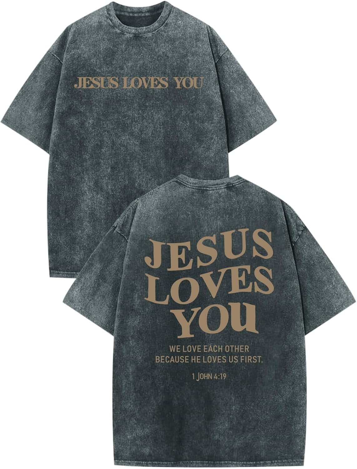 Christian Jesus Loves You Shirts for Men Religious Oversized Graphic Tees Jesus Faith Acid Wash T Shirt God Top