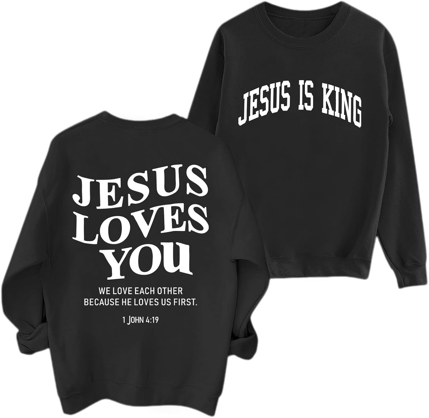 Fleece Christian Sweatshirts Women Jesus Loves You Jesus Is King Hoodie Religious Faith God Shirts Oversized Tops