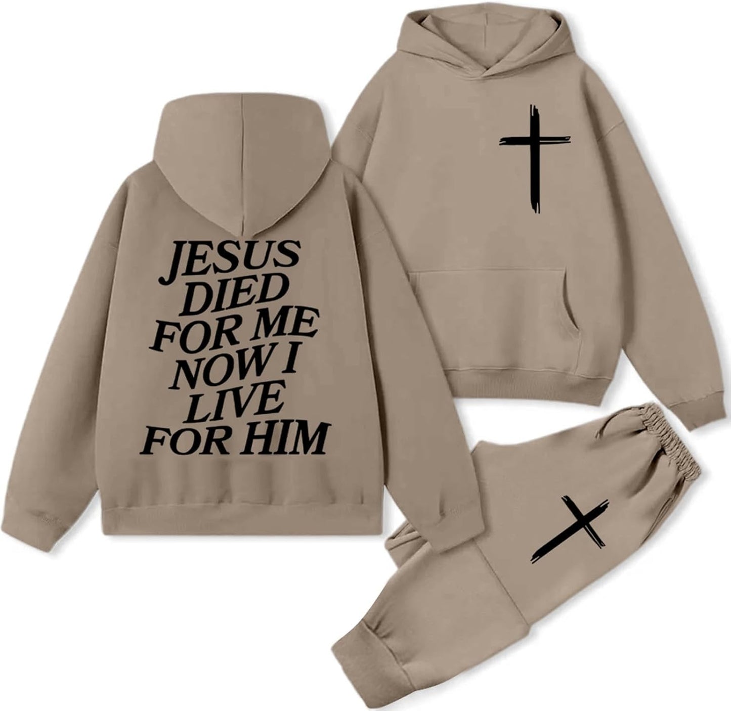 Women 2 Piece Sweatsuit Christian Oversized Jesus Hoodies and Sweatpants Set Athletic Long Sleeve Casual Faith Tracksuit