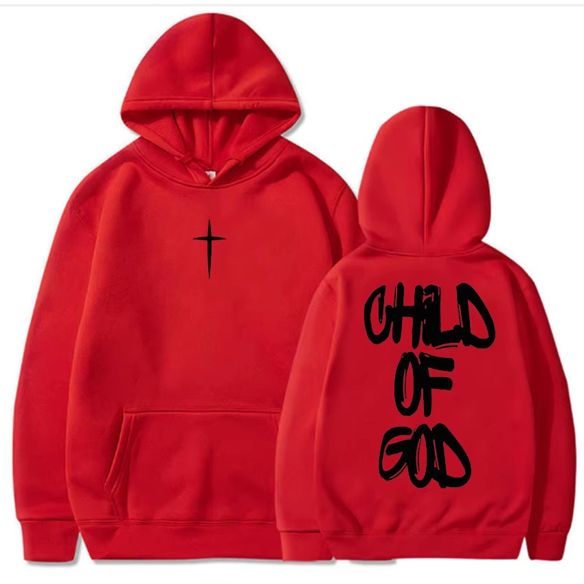 Child of God Jesus Faith Christian Hoodies Winter Warm Fleece Male Hooded Sweatshirt Letter Graphic Printing Pullover Streetwear