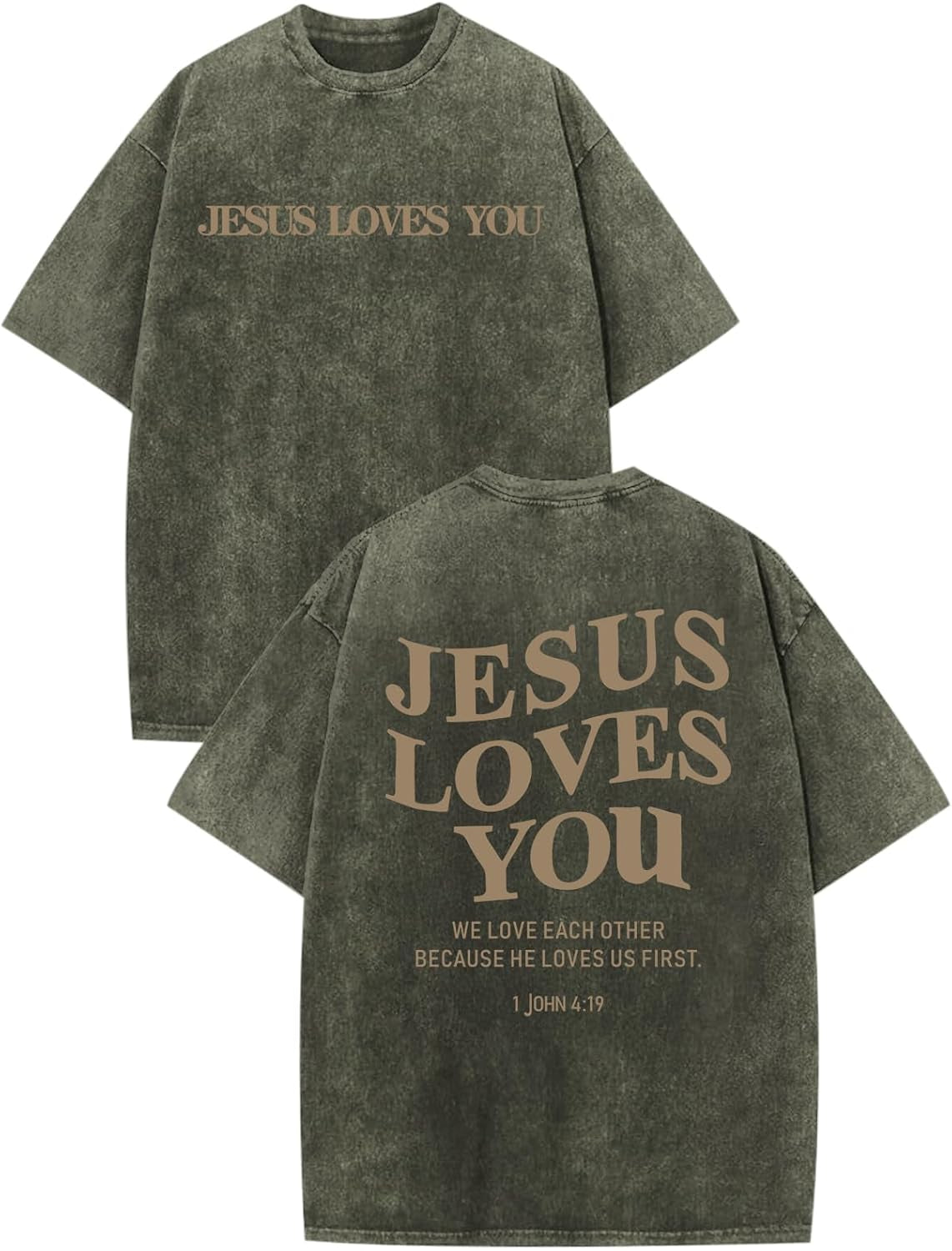 Christian Jesus Loves You Shirts for Men Religious Oversized Graphic Tees Jesus Faith Acid Wash T Shirt God Top