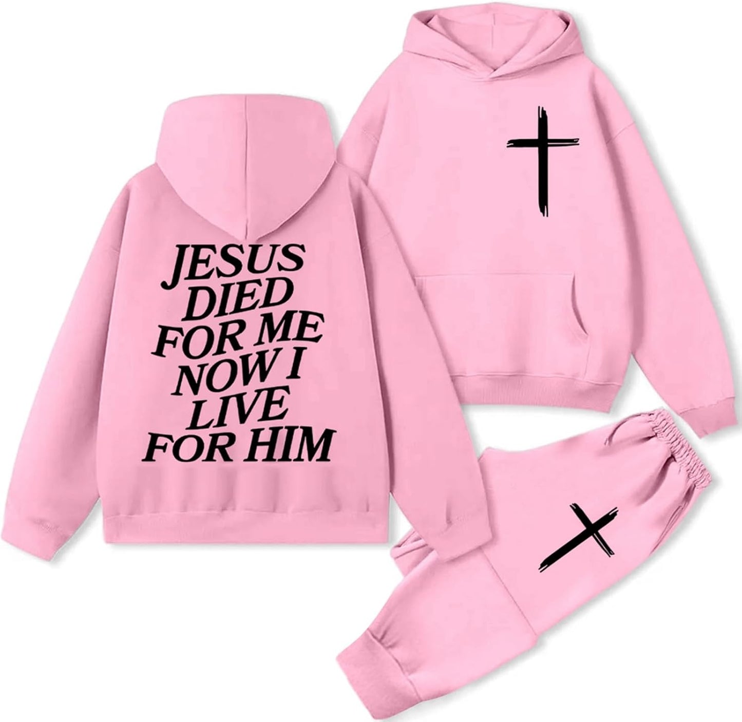 Women 2 Piece Sweatsuit Christian Oversized Jesus Hoodies and Sweatpants Set Athletic Long Sleeve Casual Faith Tracksuit