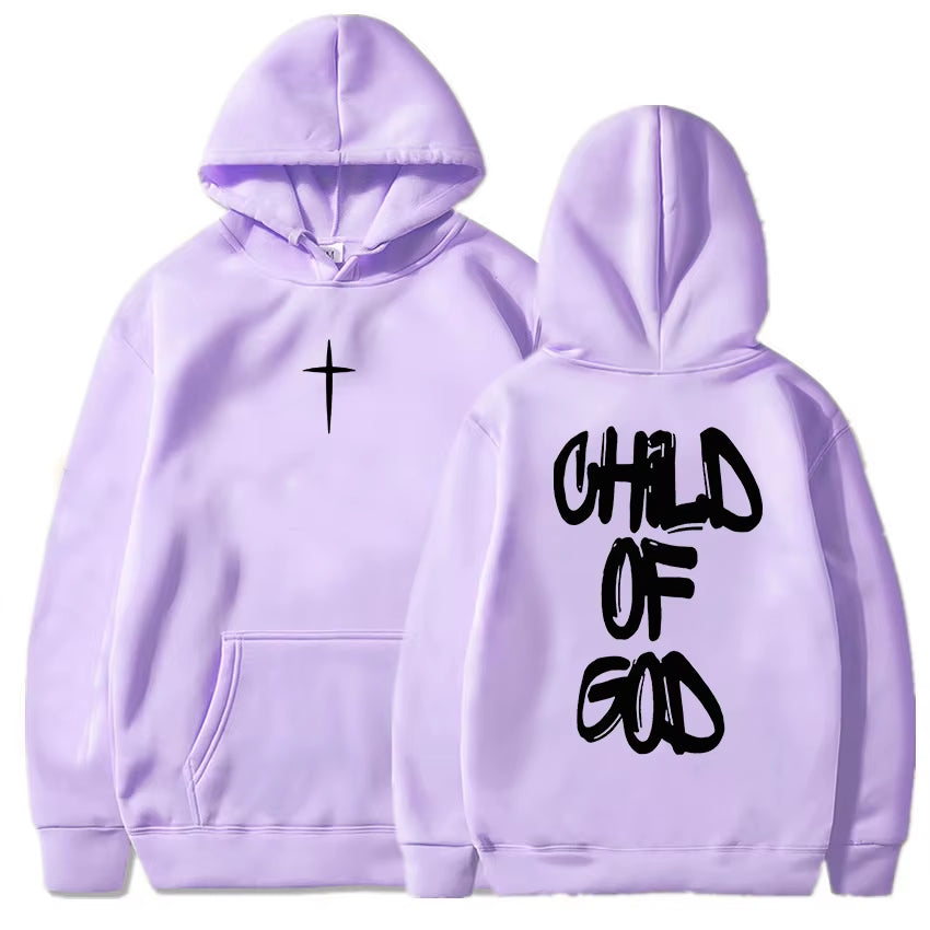 Child of God Jesus Faith Christian Hoodies Winter Warm Fleece Male Hooded Sweatshirt Letter Graphic Printing Pullover Streetwear