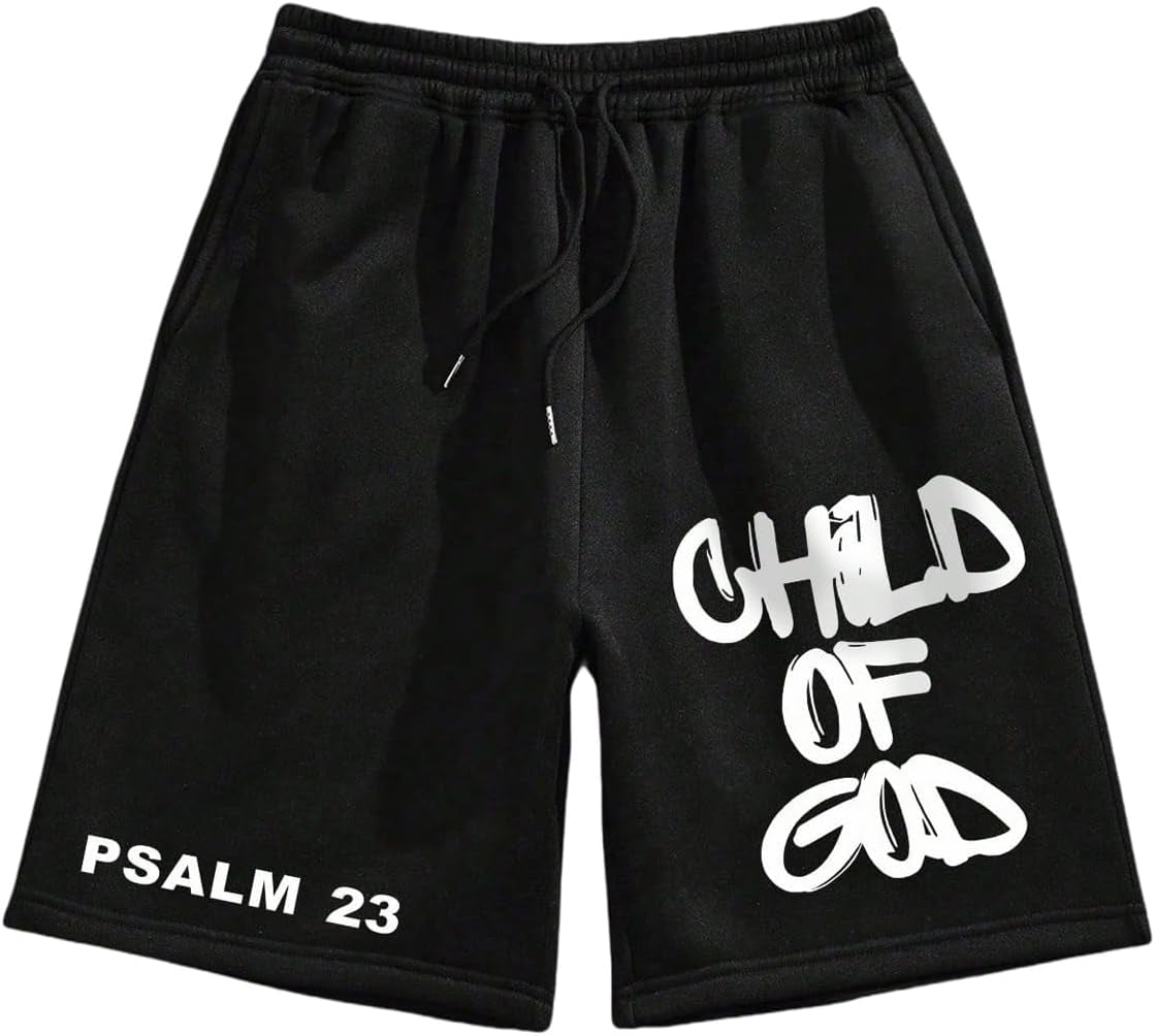 Men'S Letter Graphic Shorts Elastic High Waisted Straight Leg Street Track Shorts with Pockets