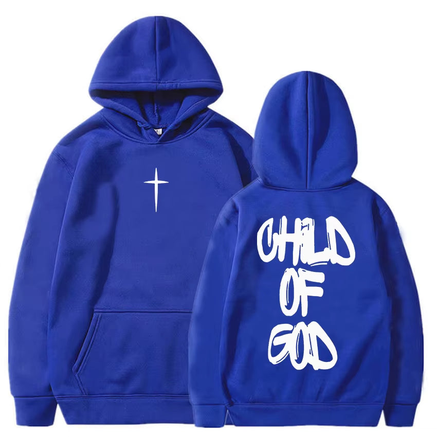 Child of God Jesus Faith Christian Hoodies Winter Warm Fleece Male Hooded Sweatshirt Letter Graphic Printing Pullover Streetwear