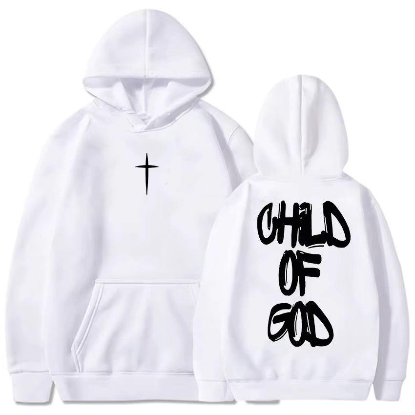 Child of God Jesus Faith Christian Hoodies Winter Warm Fleece Male Hooded Sweatshirt Letter Graphic Printing Pullover Streetwear