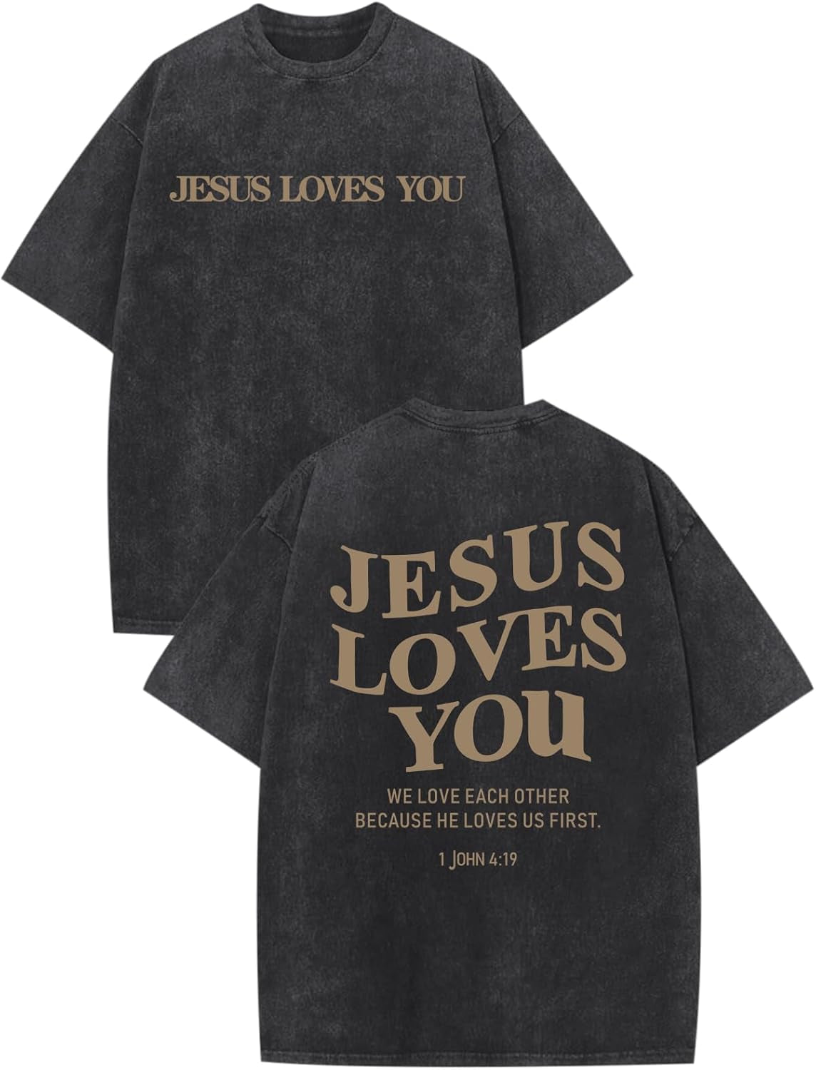 Christian Jesus Loves You Shirts for Men Religious Oversized Graphic Tees Jesus Faith Acid Wash T Shirt God Top