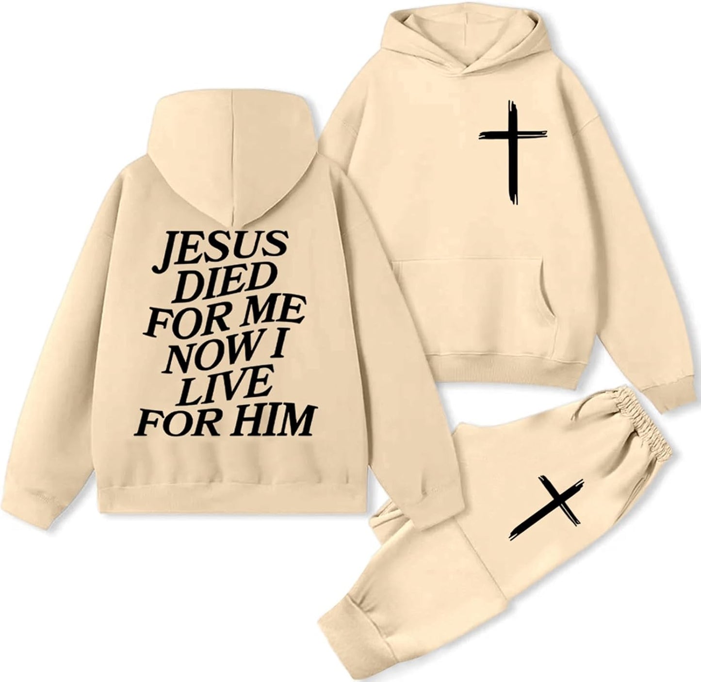 Women 2 Piece Sweatsuit Christian Oversized Jesus Hoodies and Sweatpants Set Athletic Long Sleeve Casual Faith Tracksuit