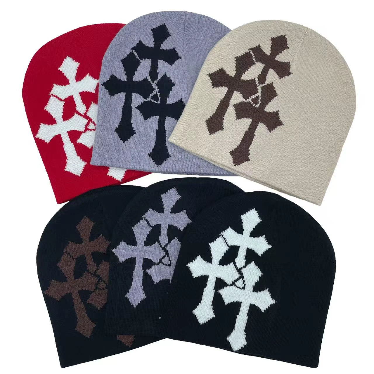 1PC New Millennium Cross Hacquard Knitted Hat Autumn Winter Keep Warm Popular Hip Hop Beanie Street Fashion Outdoor Cold Cap