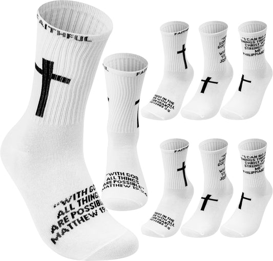 8 Pairs Religious Soccer Socks for Men Teen, anti Slip Cotton Football Socks with Bible Verse Birthday Sports Gifts for Youth Dad, Christian Cross Gifts Athletic Running Training Supplies