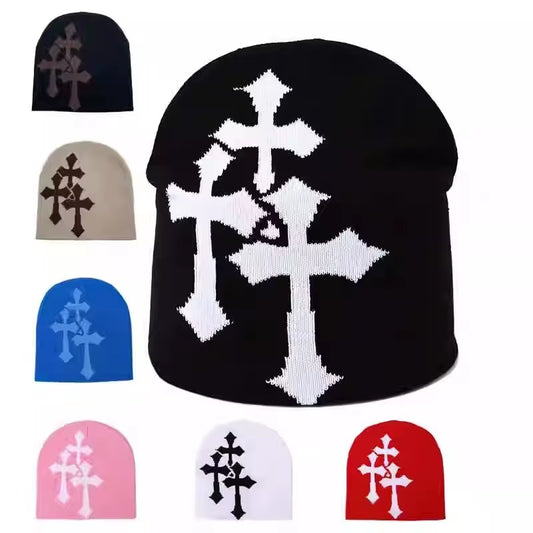 1PC New Millennium Cross Hacquard Knitted Hat Autumn Winter Keep Warm Popular Hip Hop Beanie Street Fashion Outdoor Cold Cap