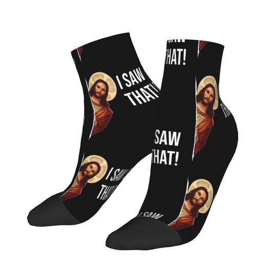Jesus Meme I Saw That Ankle Socks Fashion Quality Soft Casual Socks Spring Outdoor Sports Pattern Non-Slip Sock for Adults Men