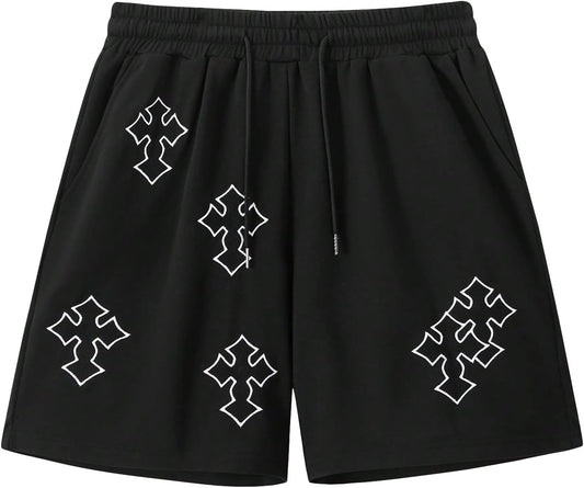 Men'S Cross Graphic Workout Running Shorts Goth Drawstring Waist Cool Track Shorts